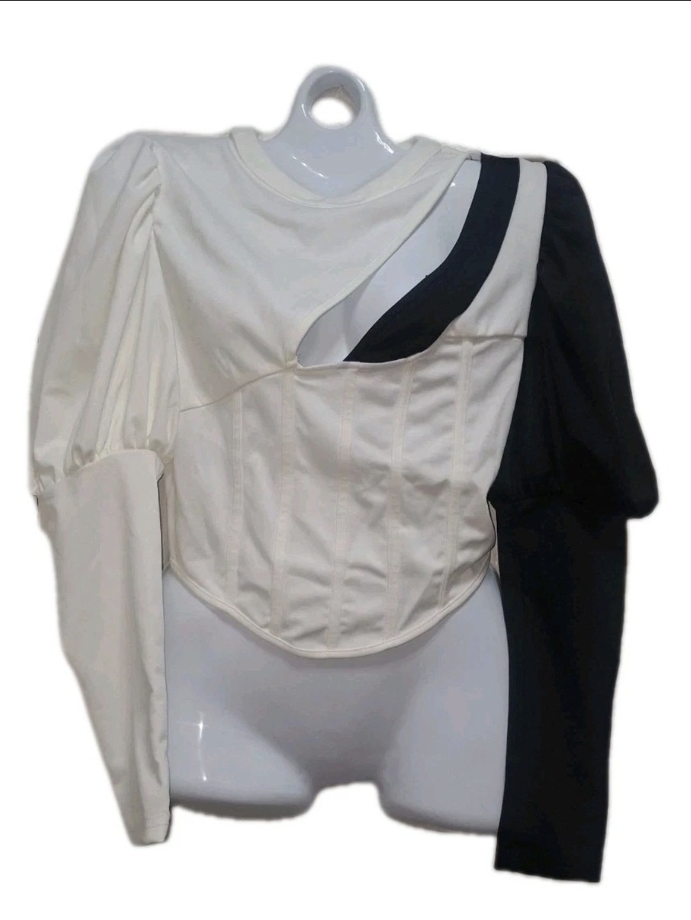 NWT SHEIN X Colorblock Cut Out Corset Top Puff Sleeve Medium